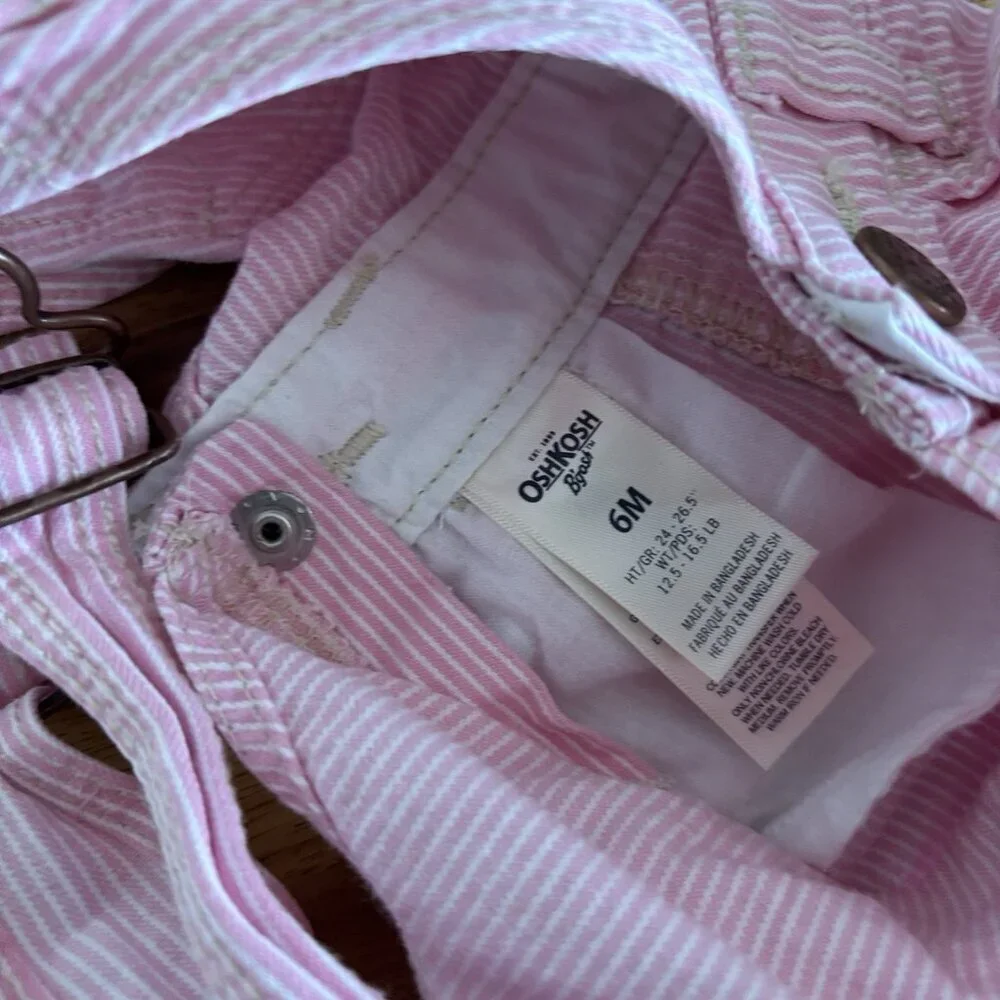 OshKosh B'gosh Baby Shortalls Pinstripe Pink White Size 6‎ Months Summer Classic